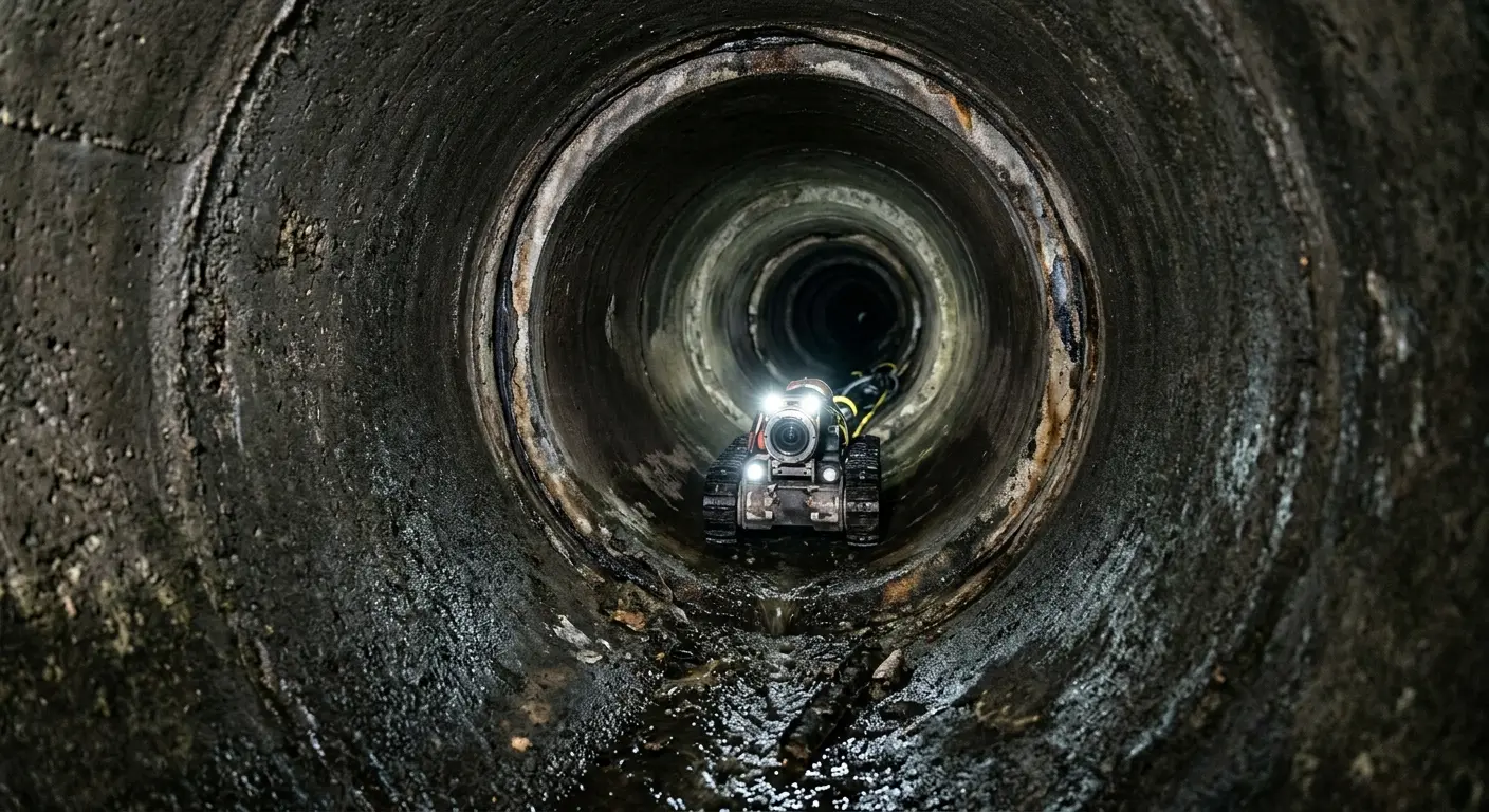 Robotic sewer camera inspecting pipe interior for Drain Snake Service in Watertown